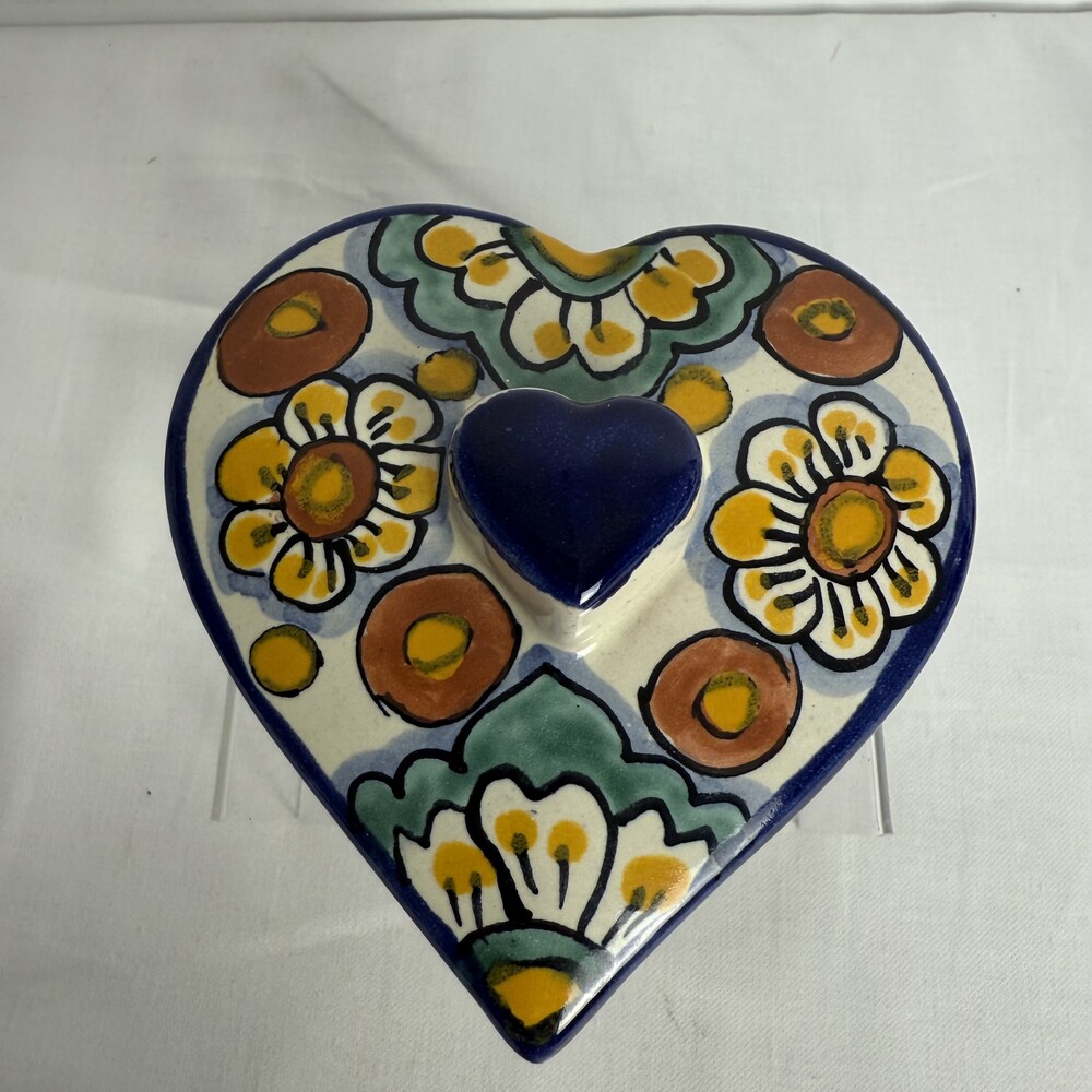 Mexican Floral Heart Box Handpainted Ceramic